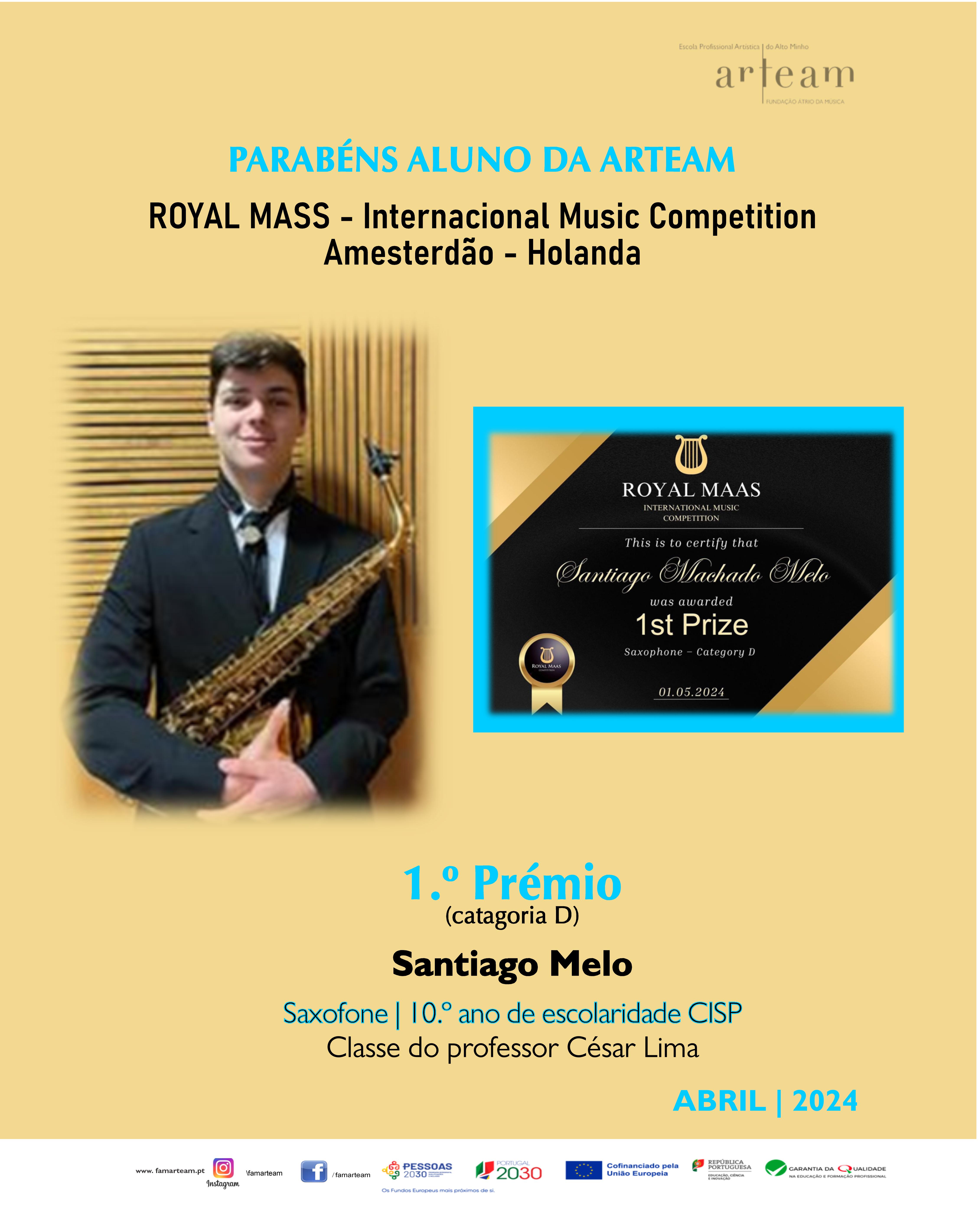 Aluno ARTEAM conquista 1.º prémio no ROYAL MASS – International Music Competition 