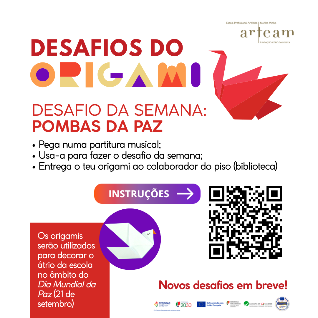 📢 A ARTEAM convida toda a comunidade escolar a participar nos Desafios do Origami